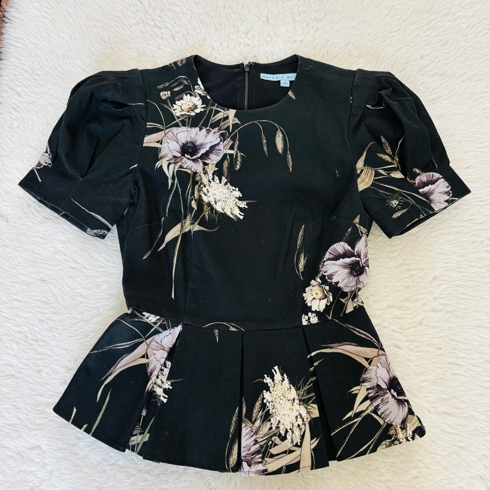 Antonio Melani Floral Black Puff Sleeve Top size 0